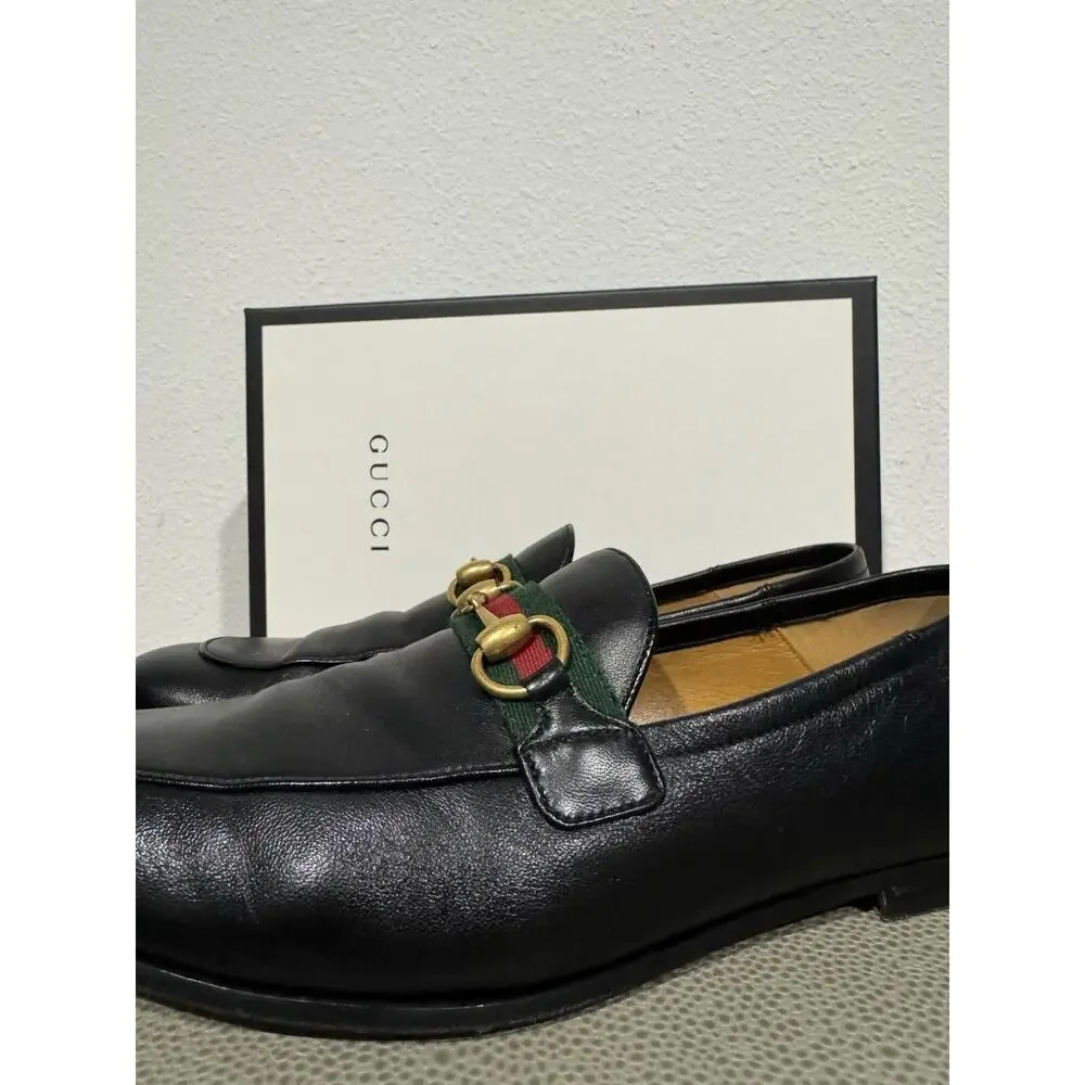 Gucci Mens Brixton Web Trimmed Horsebit Collapsible Heel Loafers Sz 8.5 $990